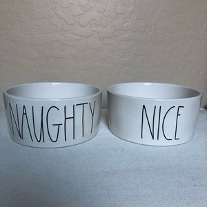 Rae Dunn by Magenta Dog/Cat Bowls “Naughty” “Nice”